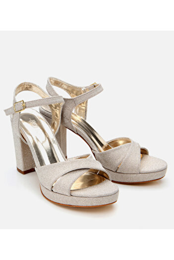 Hotiç Women's Gold Glitter Evening Dress High Heel Sandals
