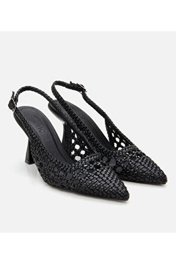 Hotiç Women's Black Knitted Detailed Open Back Stiletto