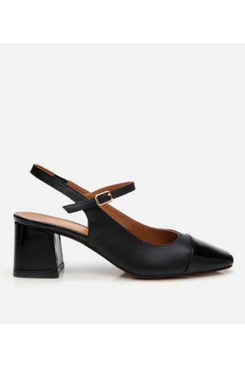 Hotiç Women's Leather Mary Jane Black Thick Heeled Shoes