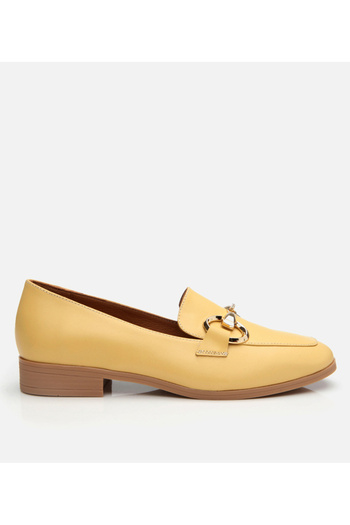 Hotiç Genuine Leather Yellow Women's Buckle Loafer