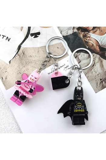 Miniso A 2 PCS Handmade Beautiful 3D Fairy Star Pink Black Bat Keychain Heart Building Block Keyring Backp.