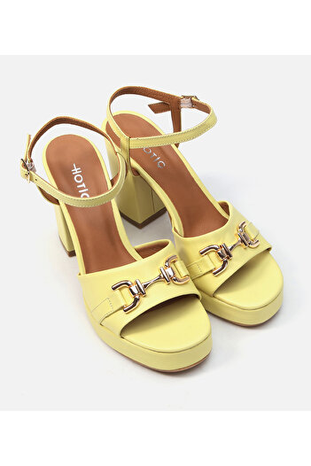Hotiç Women's Leather Yellow Heeled Sandals