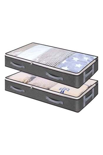 fulina 2PCS Under Bed Storage Containers,with Clear Window and Reinforced Handles for Blanket,Comforter