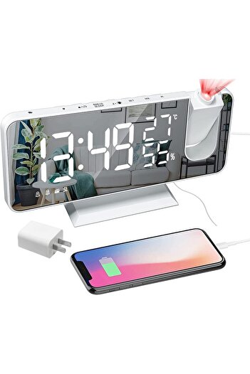 fulina 7.3” Projection Digital Alarm Clock for Bedrooms,USB Charger Port,Dual Loud Alarm Clock,4 Dimmer