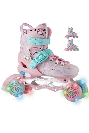 Sportaj Speedx Cat Professional Kids Roller Skates Lighted Silicone Wheels with Carry Bag