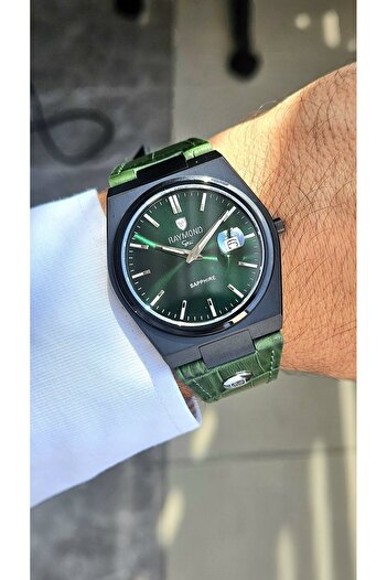 Raymond Rym-633061 Slim Classic Men's Watch - Sapphire Glass - Leather Strap - Steel Case - 2 Years Warranty Bk-Green