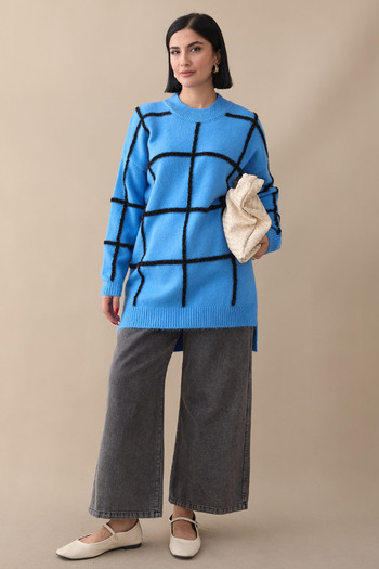 InStyle Glittery Soft Blue Knitwear Tunic