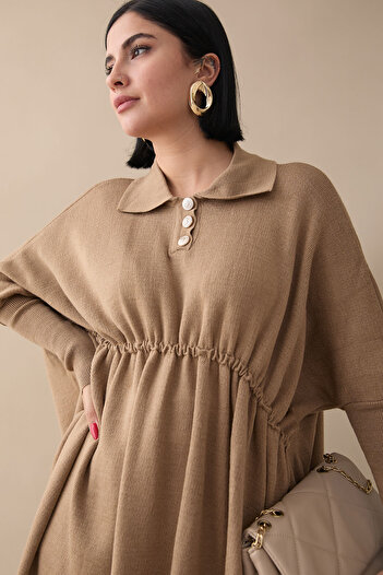 InStyle Balloon Sleeve Camel Poncho