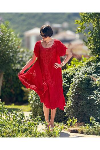 Punta Otantik Hürrem Voile Red Dress - Vl1420