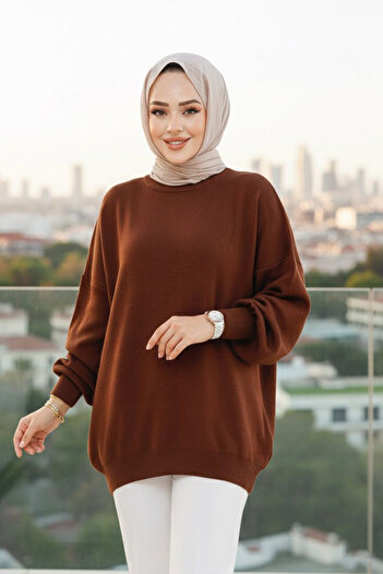 Neva Style Brown Hijab Sweater Tunic 17201Kh