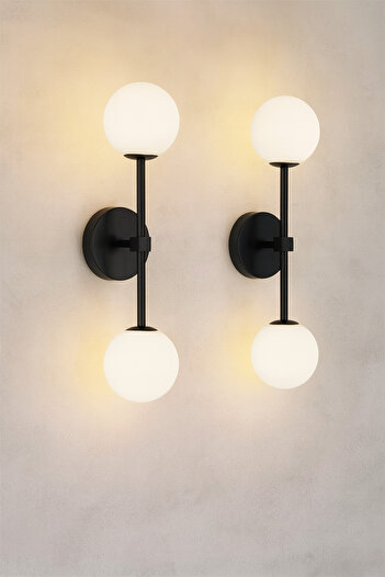 VENON 2 Pieces Fiesta Glop White Glass Sconce Black Wall Lamp Modern for Bedroom-Bedside-Bathroom