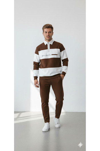 dwnwear Balance Printed Polo Collar Alt-Top Set Sweatshirt
