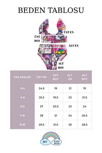 My Kids Wear Girl's Ruffled Printed High Waist Swimsuit Set 3-10 Years Old 12031