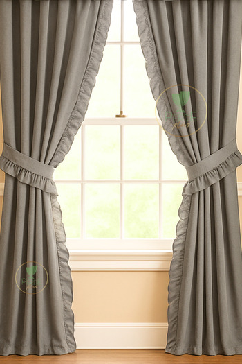 Perdeplus Ruffled Curtain Set – Set of 3, Rustic & Cornice Compatible