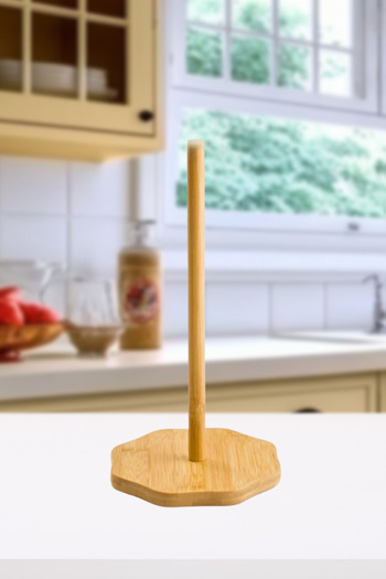 DolphFin Bamboo Paper Towel Holder Aesthetic and Durable Natural Kitchen Layout