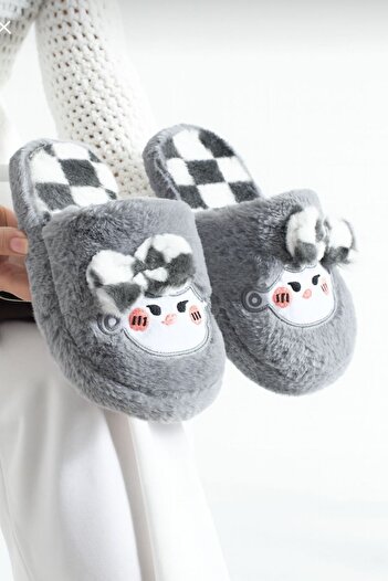 STOCON Bow Tie Plush Winter Women's Slippers Dowry Slippers Bundle Slippers Stc1172