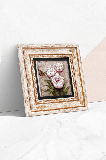 Pinecone Butterfly Flower Framed Stone Wall Painting – Decorative Modern Art, Home and Office Decor | T1-14 |