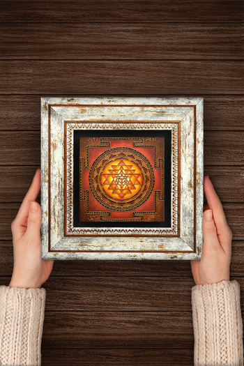 Pinecone Sri Yantra Framed Stone Wall Painting – Decorative Modern Art, Home and Office Decor | T1-172 |