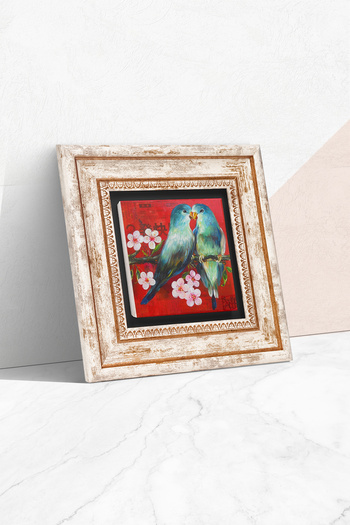 Pinecone Bird Framed Stone Wall Painting – Decorative Modern Art, Home and Office Decor | T1-209 |