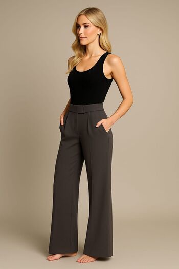 PORİENTO Promotion Price Women's High Waist Lycra Velcro Closure Anthracite Palazzo Pants