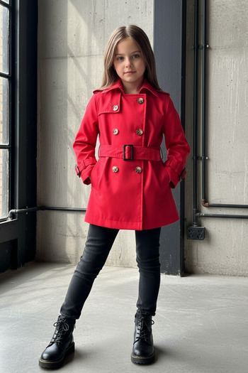 HÇ Hülya Çelik KİDSWEAR 2018 Children's Trench Coat Red