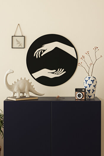 VENON Black Metal Touching Hands Patterned Wall Decoration 30 cm Modern Minimalist Metal Painting Living Room Entrance