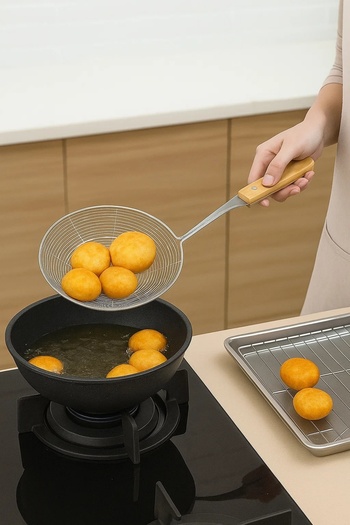 Bambum Ladle with Bamboo Handle Wire Colander 20cm