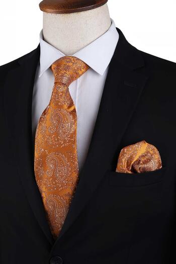 Kravatkolik Yellow Shawl Pattern Handkerchief Classic Tie Kk13211