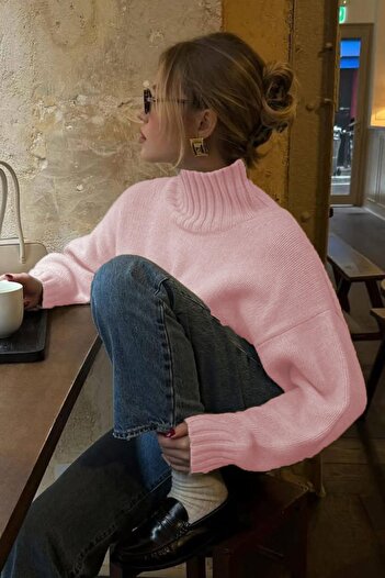 Madmext Pembe Boğazlı Kadın Triko Kazak Mg2535