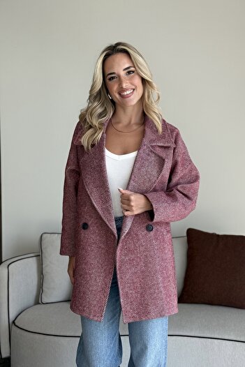 Laluvia Burgundy 1St Grade Quality Fish Back Oversize Cashmere Coat