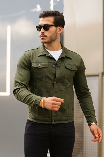 Pobudo Khaki Color Men's Denim Jacket