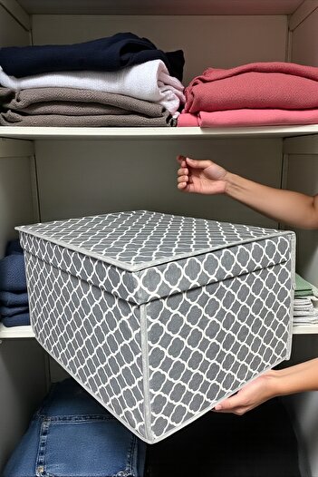 VAYBE Maxi Çok Amaçlı Saklama Kutusu,kutu Hurç,hurç,organizer,oyuncak Kutusu Gri Zincir Desen 40x50x30