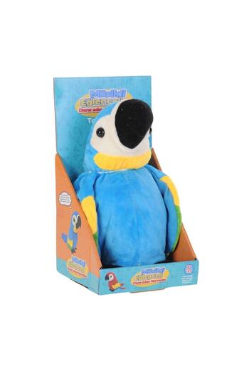 hak-iş oyuncak Dans Eden 25 Cm Mavi Renkli Peluş Papağan Oyuncak - Müzikli , Konuşmaları Tekrar Eden