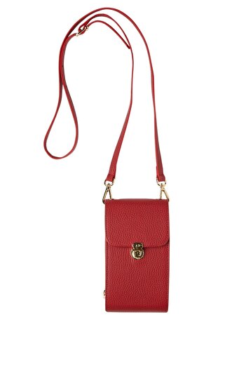 Deriderim Red Genuine Leather Crossbody Phone Bag And Zippered Women's Bag With Card Holder