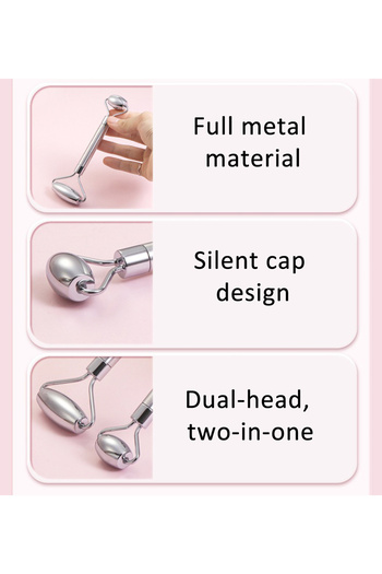 L&Wen Stainless Steel Face Roller, Dual-Sided Roller Massager for Face and Eyes with Velvet Pouch