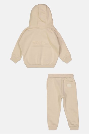 Fudo Toddlers Boy 2 Piece Hooded Long Sleeve And Jogger Set, Ivory