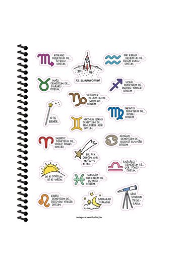 KESKİN COLOR Hisli Şeyler Concept Horoscopes Series 16,5X22,5 Lined Spiral Notebook with Stickers - 1 Piece