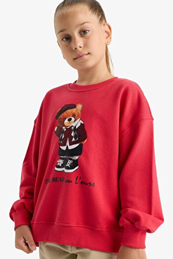 DeFacto Girl's Oversize Wide Fit Crew Neck Printed Sweatshirt E7841A825Au
