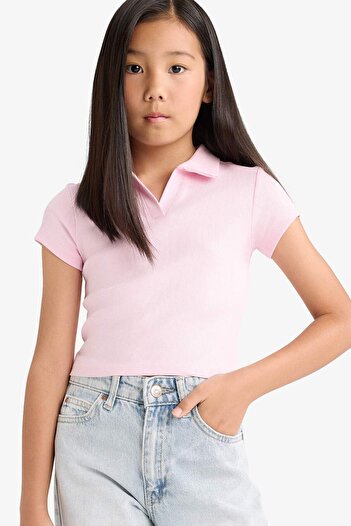 DeFacto Girls Slim Fit Tight Fit Polo Neck Ribbed Camisole Short Sleeve T-Shirt G1710A825Au