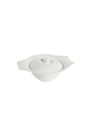 SQUALO Porcelain Bowl with Handle and Lid, Elegant and Modern Design - White 21x17x8.3 cm