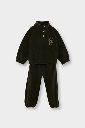 DeFacto Baby Boy 2-Piece Set Embroidered Fleece Stand Collar Buttoned Sweatshirt Sweatpants (25 Wn)