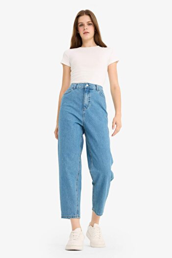 DeFacto Paperbag High Waist Ankle Length Jean Washed Trousers F0578Ax25Au