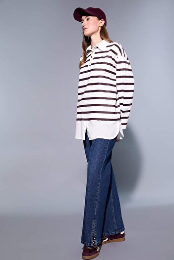 DeFacto Regular Fit Polo Neck Striped Long Sleeve Tunic F7338Ax25Au