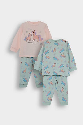 DeFacto Baby Girl 4-Piece Pajama Set Unicorn Printed Long Sleeve Combed Cotton Top Long Bottom F7201A525Au