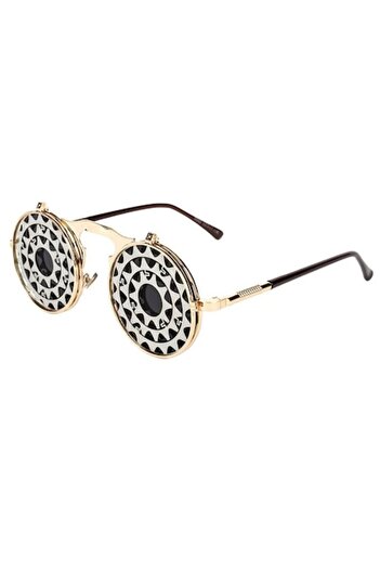 Zamo Ochelari de Soare, Zamo, Steampunk, Flip Flop Gear, Protectie UV400, Model Rotund, Rama Aurie, Lenti
