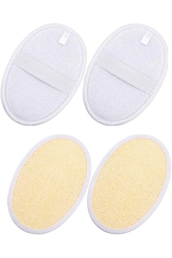 Qinuseaks Set of 4 exfoliating pads, luffa, white/beige, 14 x 10 cm