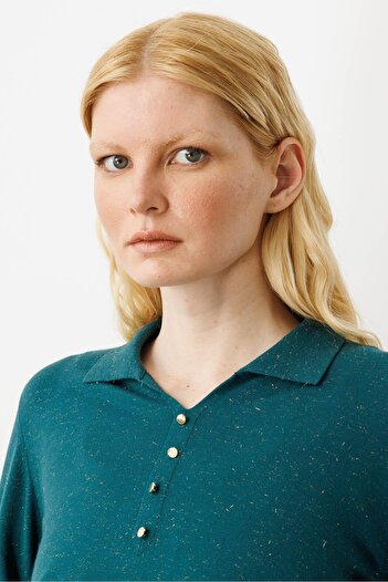 Desen Triko Women's Polo Neck Angelina Basic Blouse Green