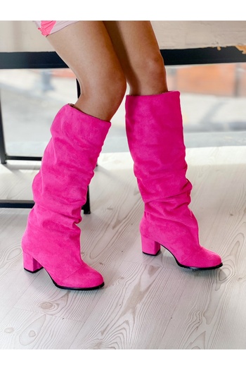 BERFONA Pusi Fuchia Suede 5 cm Heel Rubberized Ankle Boots