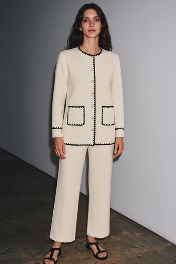 HAKKE Shepherd's Double Knitwear Set with Stitching and Pocket Detail