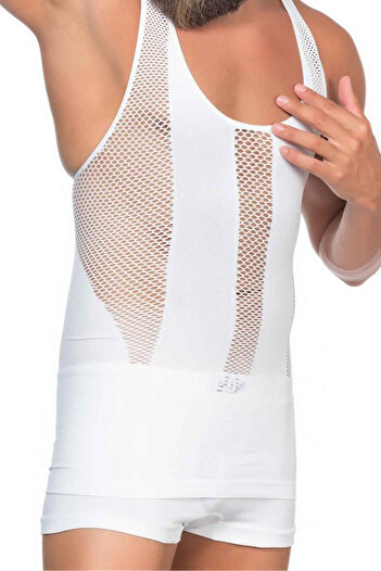 The LOG INVEST White emay e1009 mesh men's corset vest